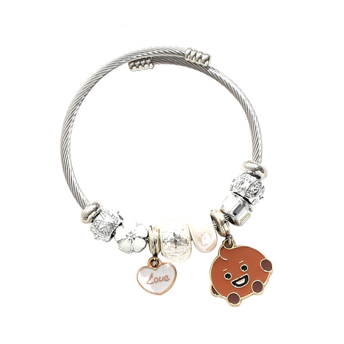 Wholesale Cute Cartoon Heart Stainless Steel Open Bangle for Men and Women