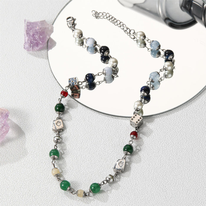 Wholesale Dice Beaded Titanium Steel Necklace JDC-NE-CAJB005