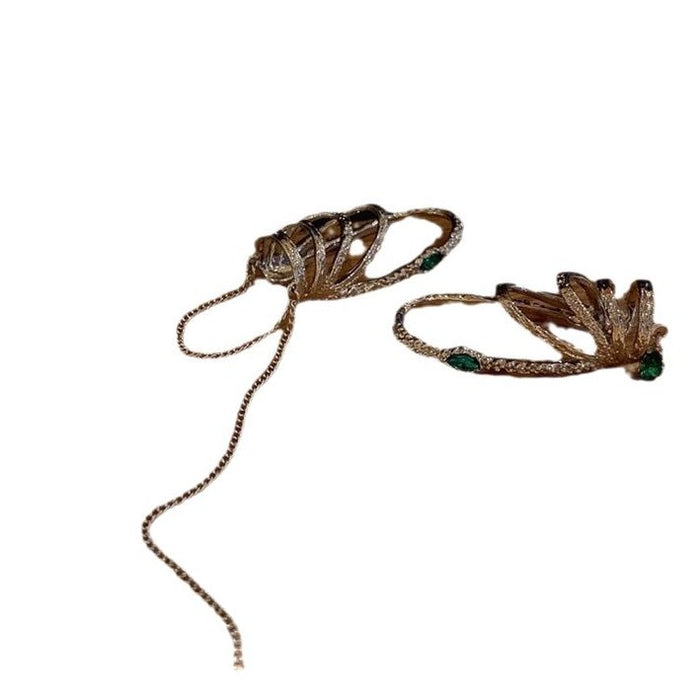 Wholesale Asymmetric diamond tassel elf ear bone clip earrings