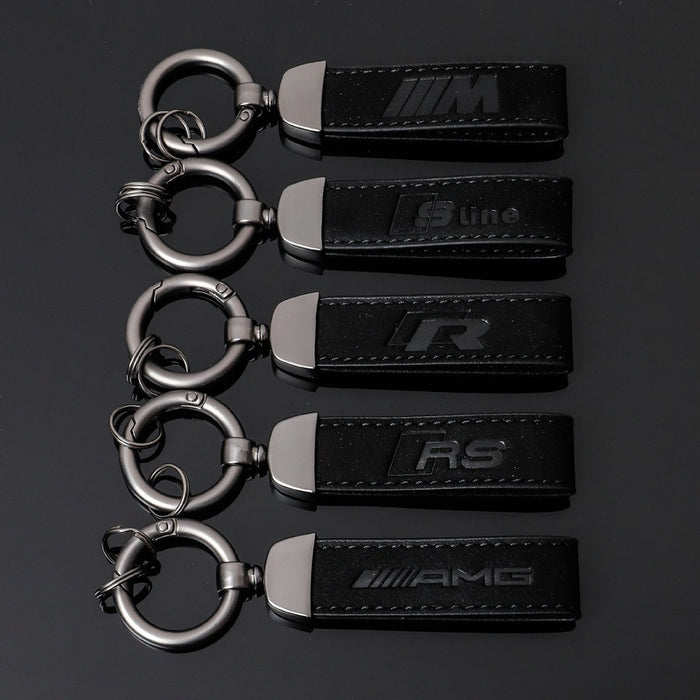 Wholesale Suede car logo keychain, steel stamp, Audi Volkswagen keychain, hanging accessory