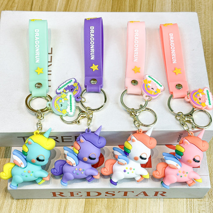 Wholesale Unicorn Creative Keychain Cute Dropping Rubber Doll Bag Car Key Pendant