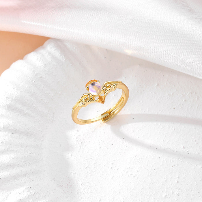 Wholesale Creative Angel and Devil Moonstone Ring Fashion Opening Adjustable Couple Ring for Men and Women