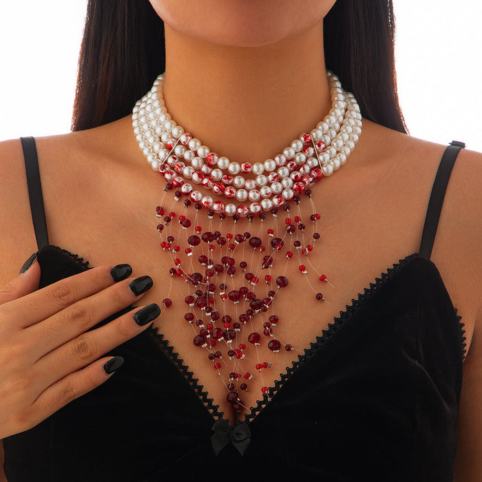 Wholesale Jewelry Gothic Pearl Necklace choker Halloween Blood Drops Tassel Crystal Clavicle Chain