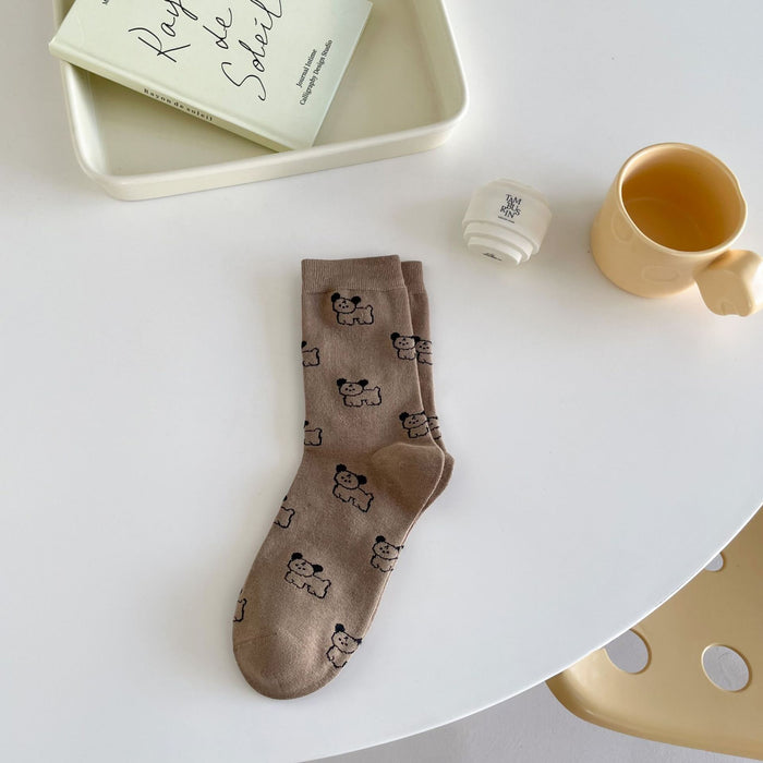 Wholesale Cute cartoon rolled edge socks, mid tube socks, polka dot pile socks