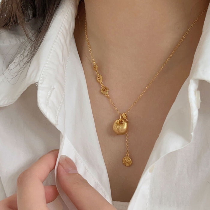 Wholesale Pure silver and pure silver new tassel Fu brand pendant integrated necklace, light luxury necklace for women