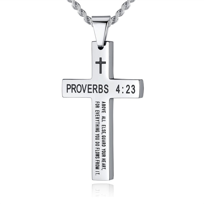 Wholesale Cross necklace titanium steel hand polished stainless steel cross engraved necklace