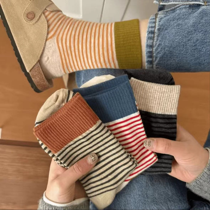 Wholesale Striped socks, mid length socks, casual long tube pile socks