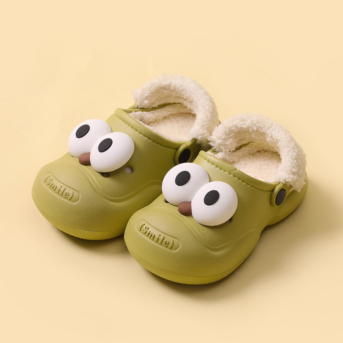Wholesale Children' s cotton slippers winter  boys and girls home warm cotton shoes medium and big children cartoon outer wear plush shoes