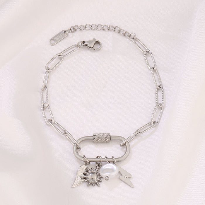 Wholesale Gold-Plated Stainless Steel Multi-Element Heart-Shaped Cross Screw Clasp Bracelet