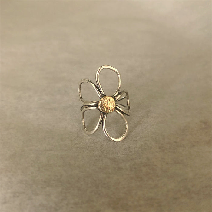 Wholesale Alloy Hollow Flower Two-color Open Ring JDC-RS-MingCheng002