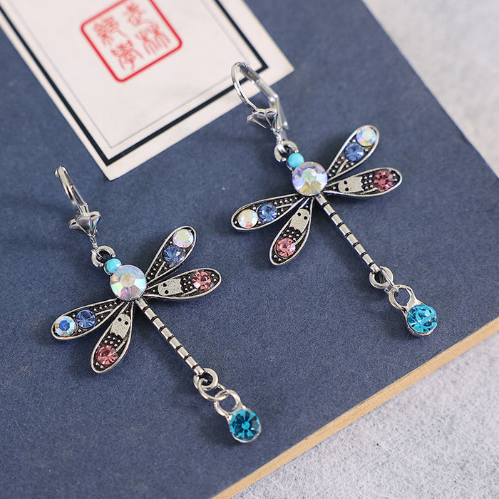 Wholesale Fashionable dragonfly earrings with temperament, long and simple colored diamond earrings, wholesale of ear accessories