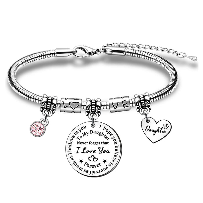 Wholesale Stainless steel chain bracelet with hollowed out heart-shaped circular hanging tag, engraved pendant, diamond inlaid butterfly pendant, stainless steel bracelet