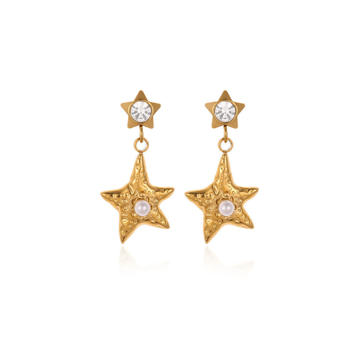 Wholesale Titanium Steel Star Earrings Studs Imitation Pearl High-End Niche Jewelry