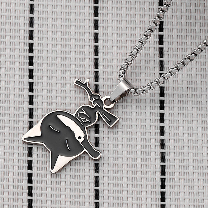 Wholesale  Stainless Steel Black Oil Dripping Knife Cat Necklace