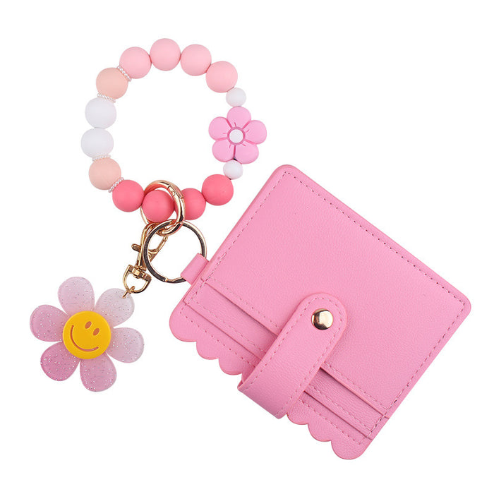 Wholesale Cartoon Sunflower Flower Card Holder Jewelry Beaded DIY Silicone Bracelet Bracelet Wallet Keychain Pendant