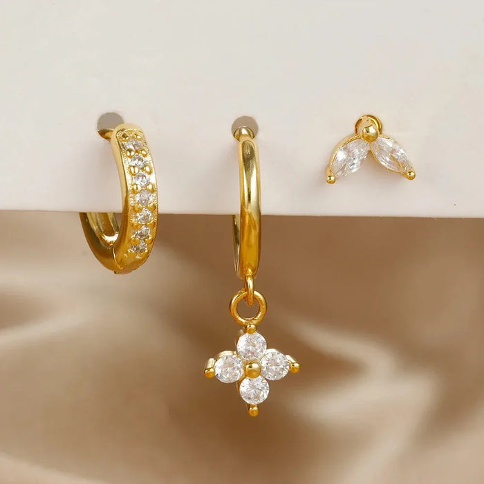 Wholesale Crystal flower earrings, geometric high-end earrings, earrings set, earrings accessories