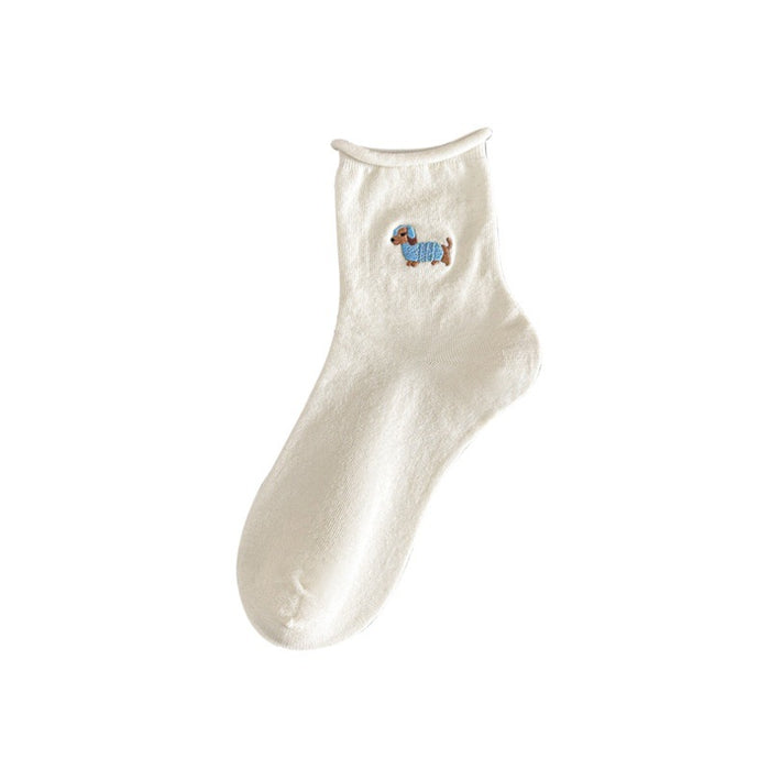 Wholesale Socks with embroidered edges, cute cartoon style, mid tube socks, cotton socks