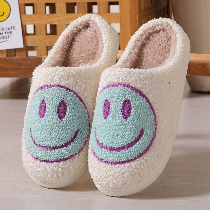 Wholesale Winter cute cartoon smiley face home cotton slippers wholesale home fur slippers women couple warm slippers indoor