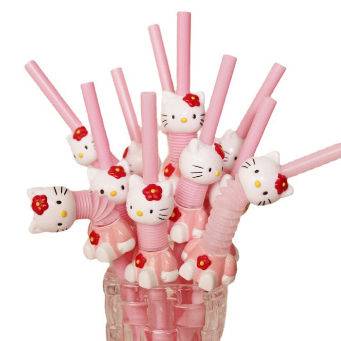 Wholesale 10pcs Cute Cartoon Shape Retractable and Curved Cartoon Straws Pink Drinking Straws