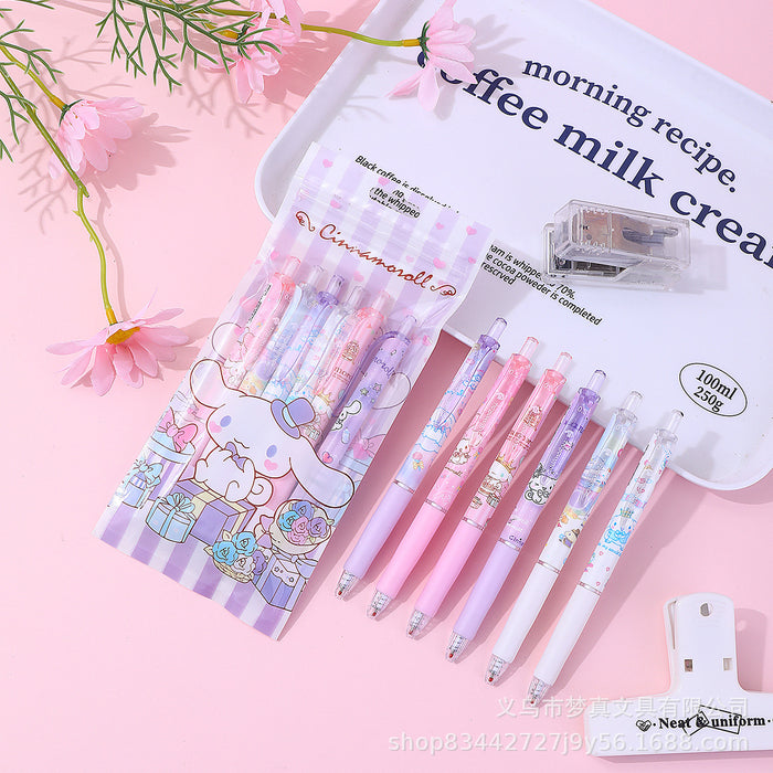 Wholesale 6pcs Cute click-to-pick pen for students quick-drying gel pen cartoon black pen