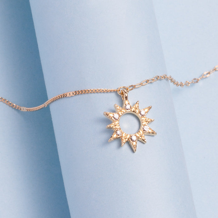 Wholesale New accessory design with diamond studded sunflower necklace, fashionable street photography, collarbone chain