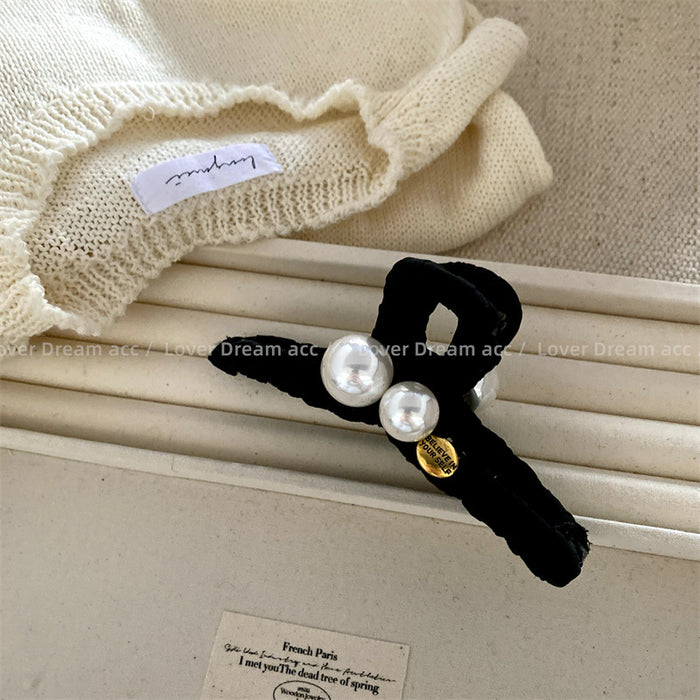 Wholesale Imitation pearl geometric gold label fabric hair clip, shark clip hair accessory