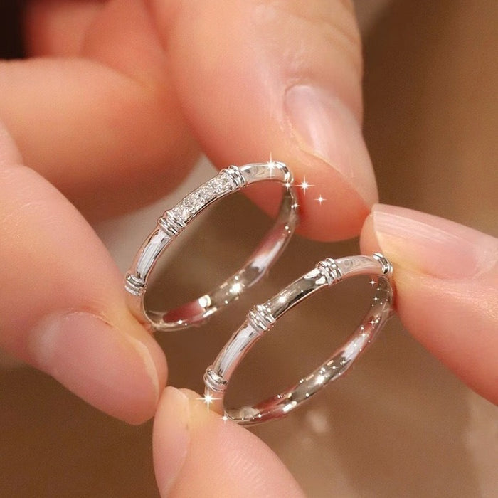 Wholesale Silver Bamboo Couple's Ring Simple, Light Luxury, Fashionable, Versatile, Non fading Open Ring