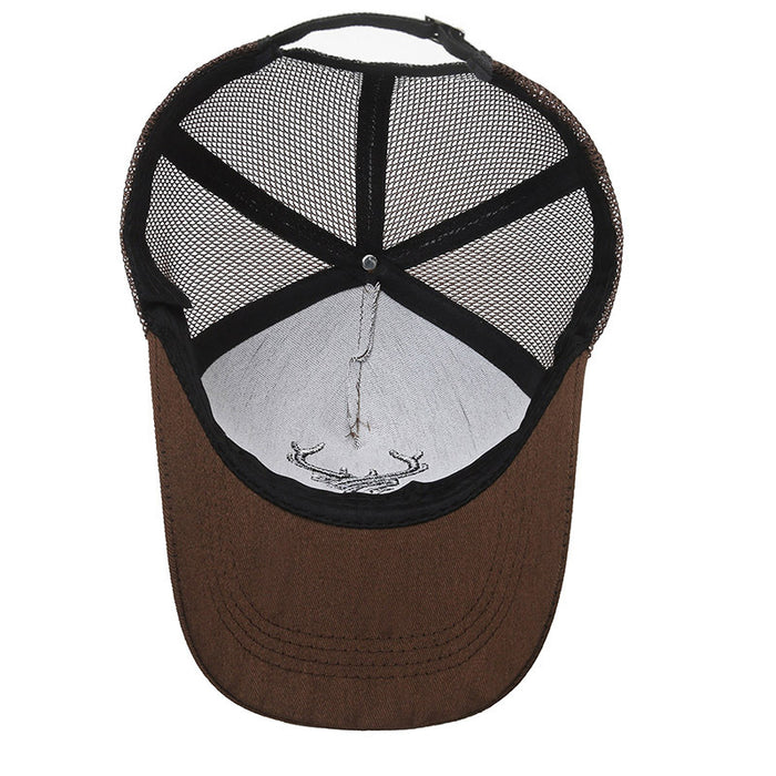 Wholesale High top five piece mesh cap embroidered deer antlers baseball cap breathable sun protection duckbill cap