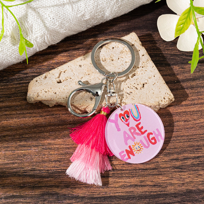 Wholesale Acrylic Gradient Tassel Keychain Round Color Letter Bag Pendant