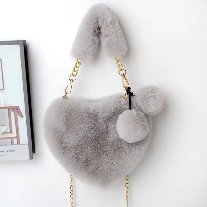 Wholesale Winter Plush Bag Simple All-match Heart-shaped Bag Shoulder Crossbody Women's Bag Valentine's Day Gift