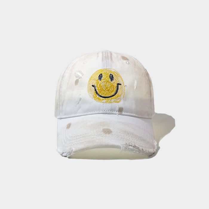 Wholesale Smiling Face Distressed Washed Hole Cotton Baseball Cap JDC-FH-ZunKai007