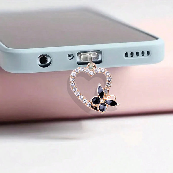 Wholesale Alloy diamond-encrusted heart and butterfly pendant for Mobile Phone Stands