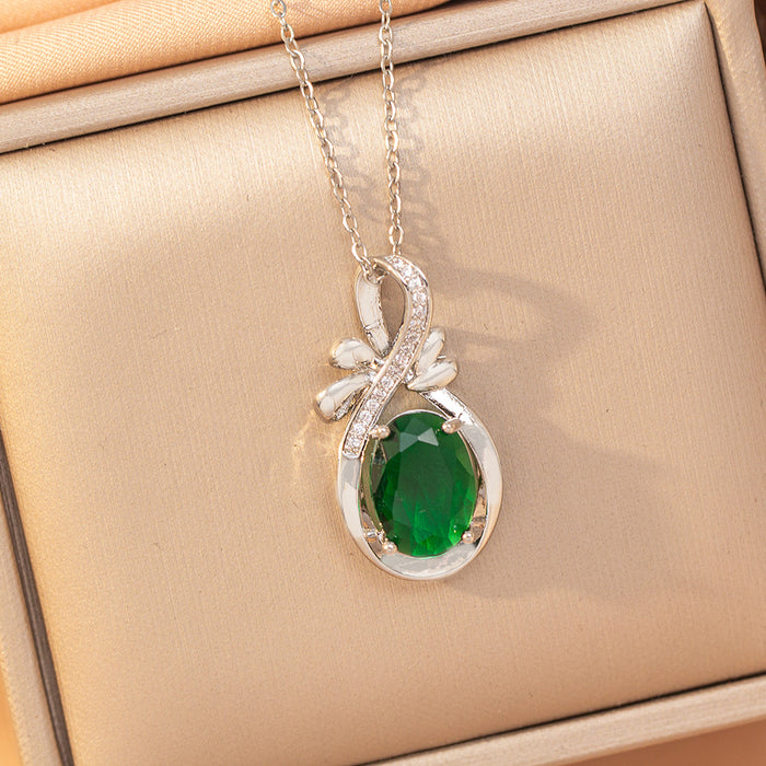 Wholesale Geometric Copper Inlaid Zircon Pendant Necklace Gold Plated Titanium Steel Layering Jewelry MOQ≥2