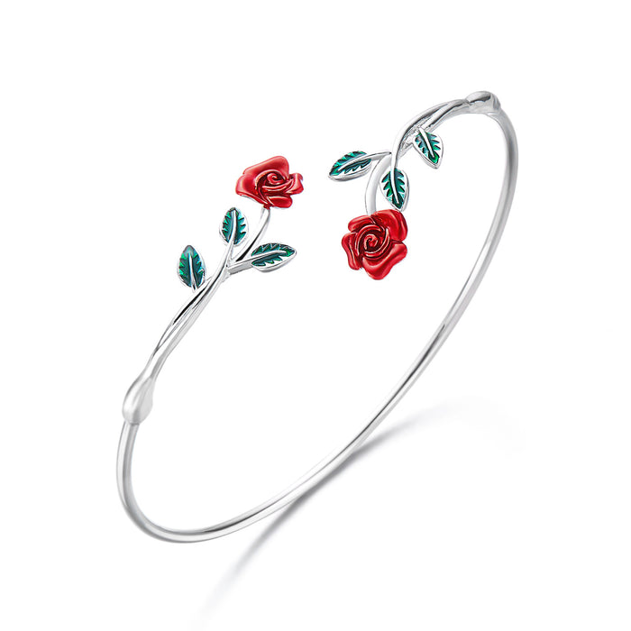 Wholesale Alloy  Rose Flower Opening Bracelet Ring suit Fashion Temperament