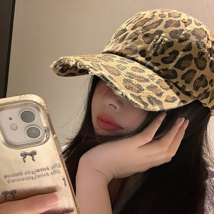 Wholesale Trendy and fashionable leopard print baseball hat with street personality, retro and vintage style, wide brimmed sun shading duckbill hat