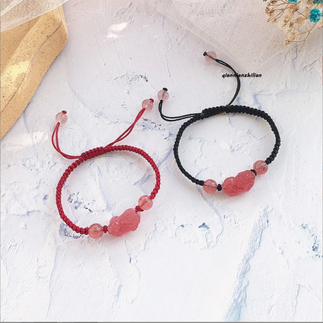 Wholesale Natural Crystal Bracelet Women's Red Hand Rope Weaving Gift