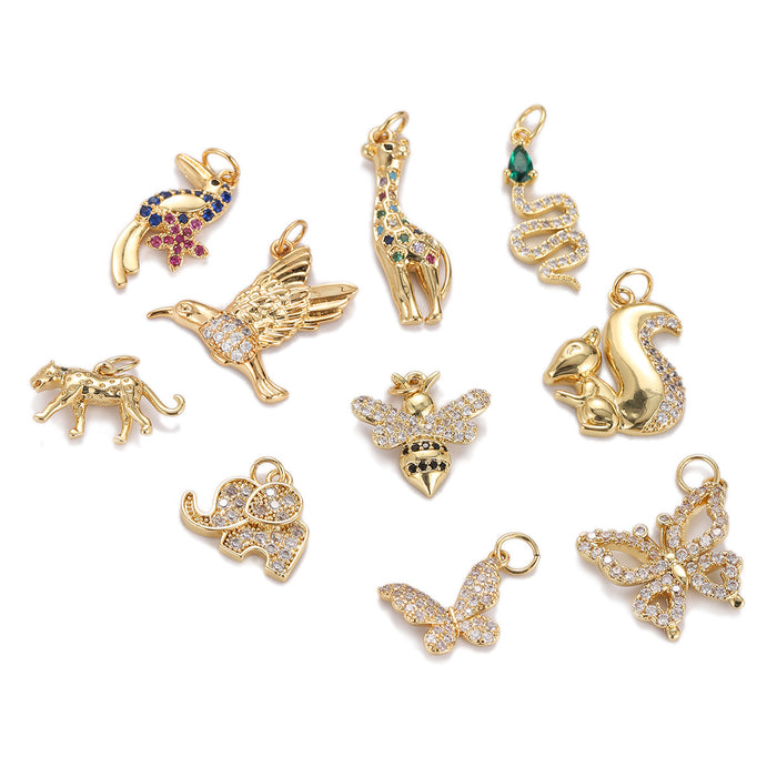 Wholesale Leopard Butterfly Hummingbird Squirrel Elephant Giraffe Pendant JDC-PT-YJ001