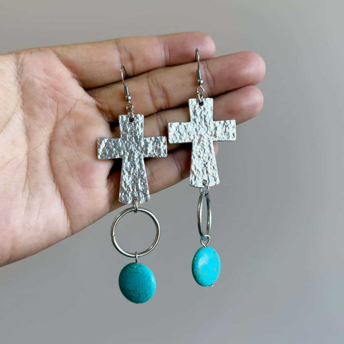 Wholesale Antique silver drop cross earrings