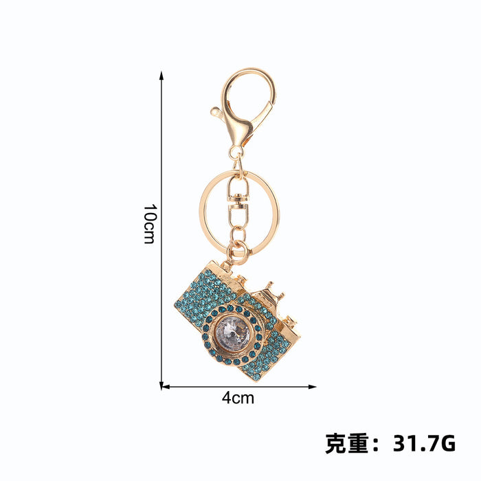 Wholesale Blue Rhinestone Camera Keychain Car Key Ring Decorative Fashion Accessory MOQ≥2