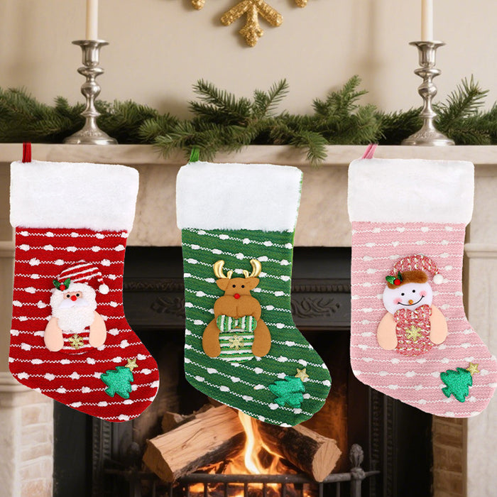 Wholesale Christmas decoration plush Christmas stockings children' s candy gift bag cartoon elderly knitted stockings window pendant