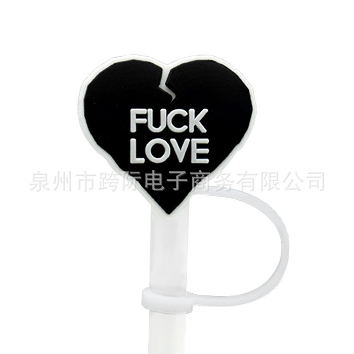 Wholesale New Love Leopard Pattern Straw Cover Straw Cap Silicone Dustproof Stopper Cute Anime Party Straw Decoration Cross border Product