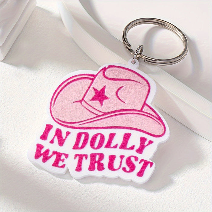 Wholesale Acrylic Western Pink Cowboy Hat Letter Slogan Keychain JDC-KC-DaiW003