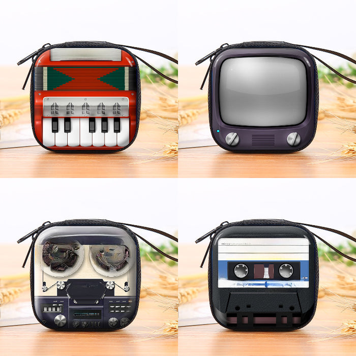 Wholesale Cartoon camera game machine tinplate square coin purse zipper headset storage bag exquisite coin storage box