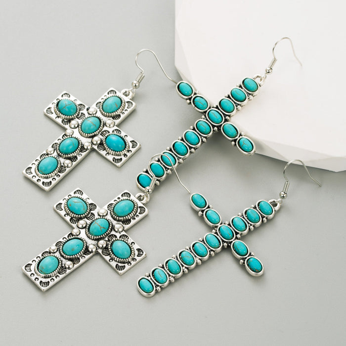 Wholesale Alloy-set turquoise cross Statement Earrings