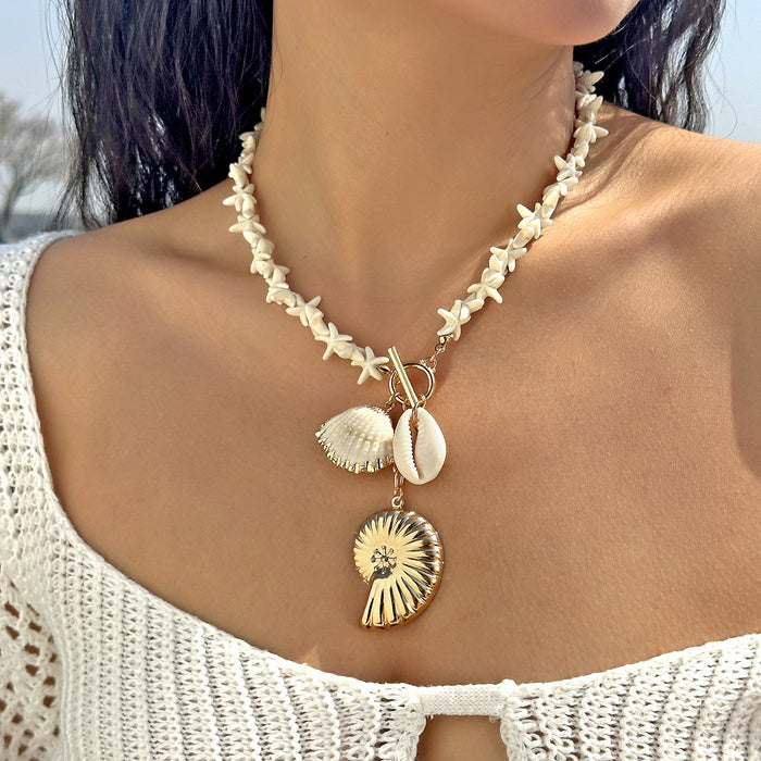 Wholesale Zinc Alloy Beaded Shell Pearl Necklace Ocean Style Layering Jewelry