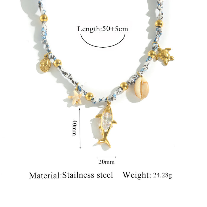 Wholesale Braided Stainless Steel Flower and Ocean Necklace