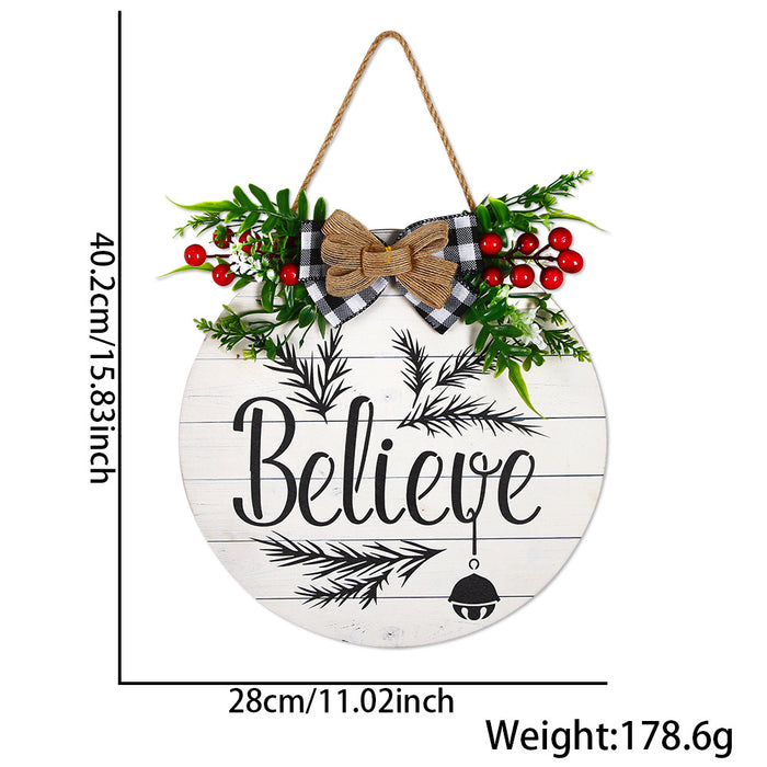Wholesale Christmas wooden door hanging Christmas home decoration simulation grass bow welcome wooden sign