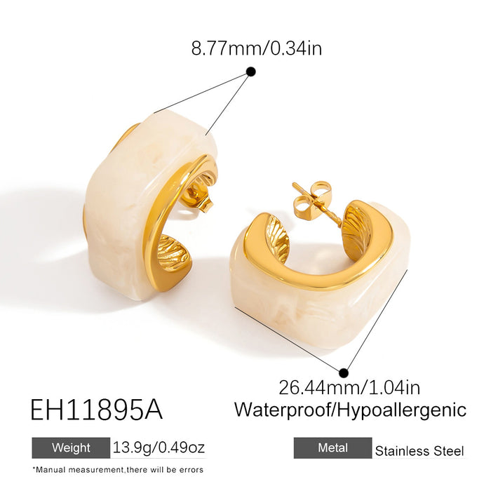 Wholesale Stainless Steel Earrings European and American Hot-Selling U-Shaped Water Drop Retro Earrings Fashionable Small C-Shaped Contrasting Color Ball Earrings