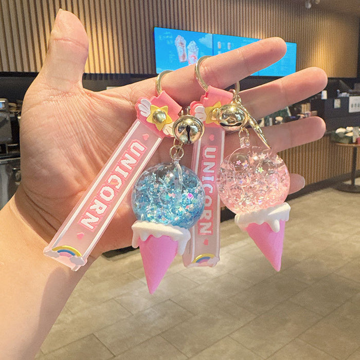 Wholesale New Oil Flowing Sand Bottle Keychain Night Light Backpack Small Pendant Cartoon Wishing Drifting Bottle Keychain