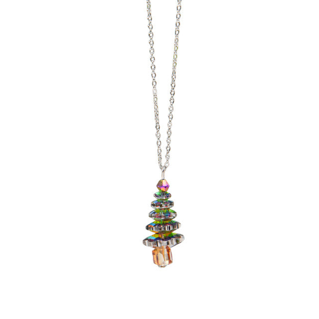 Wholesale Christmas festive colored crystal Christmas tree necklace alloy clavicle chain